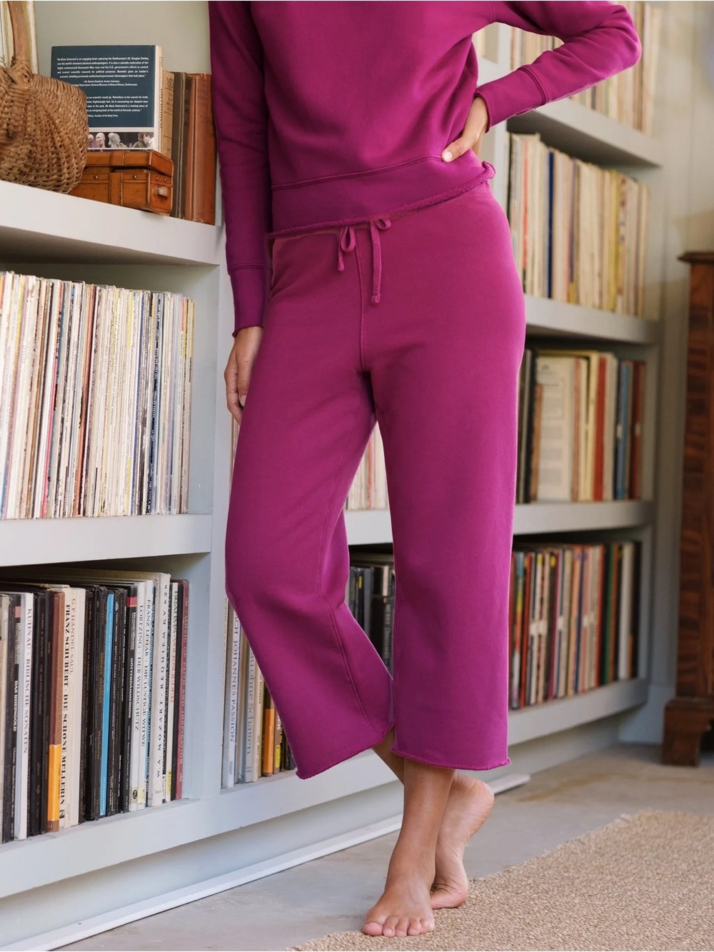 Frank & Eileen - Cropped Wide Leg Sweatpant in Fuschia XS